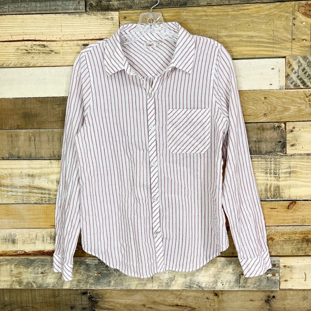 Faherty Red White Striped Buttondown Shirt Size Small